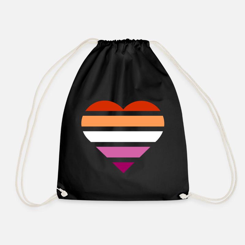 Pride Flag Heart · Lesbian - Drawstring Bag - black