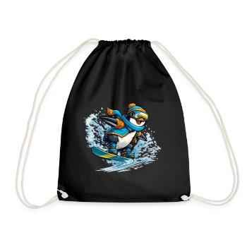 Penguin Snowboard Blue-Orange - Drawstring Bag - black - Front