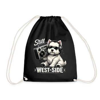 Cooler Westie mit Boombox: Still West-Side - Turnbeutel - Schwarz - Vorne
