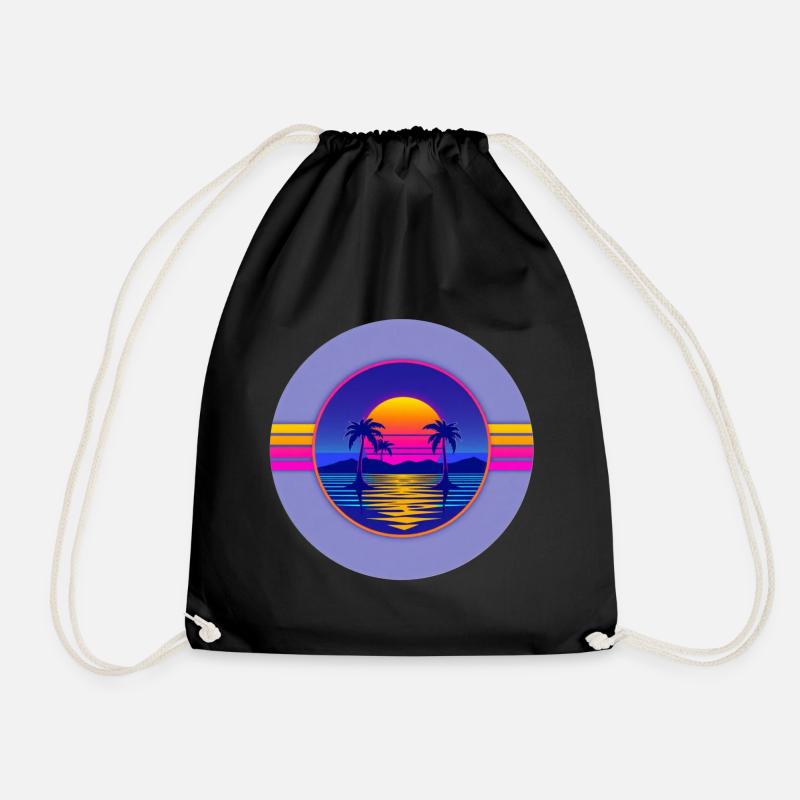 Sunset Neon Palms Circle - Turnbeutel - Schwarz