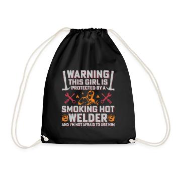 Warning Welder Protects His Girl - Drawstring Bag - black - Front