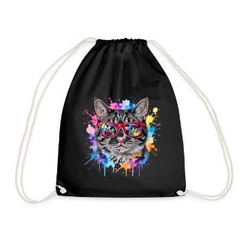 Katzengesicht im Regenbogen-Aquarell Geschenk - Turnbeutel - Schwarz - Vorne