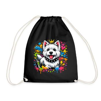 Westie Graffiti Design – Bunte Street Art - Turnbeutel - Schwarz - Vorne
