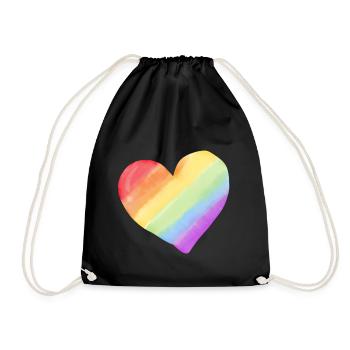 Regenbogen Aquarell Herz - Turnbeutel - Schwarz - Vorne