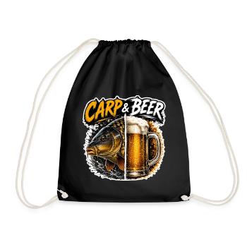 Carp And Beer Funny Fishing Design - Drawstring Bag - black - Front