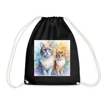 Watercolor Duo Cats Portrait - Drawstring Bag - black - Front