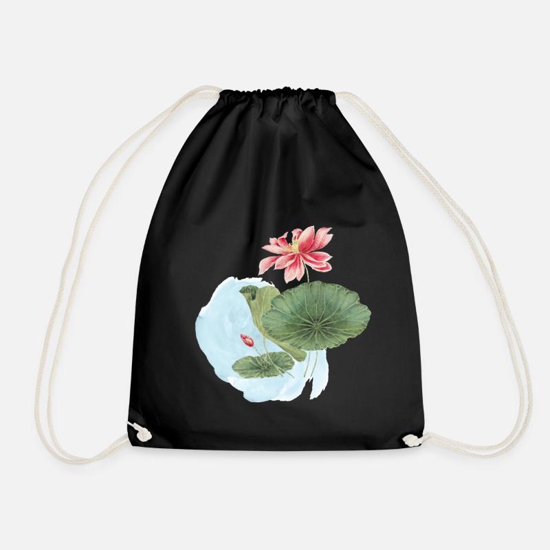 Water Lily Watercolor Blossom Magic - Drawstring Bag - black