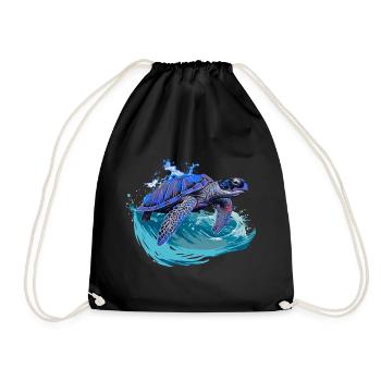 Sea turtle surfing on wave - Drawstring Bag - black - Front