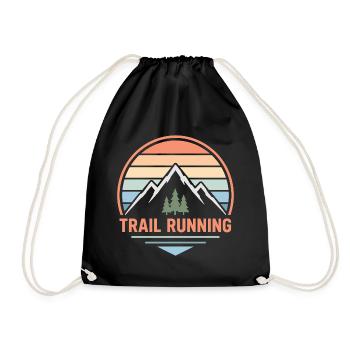 Sanftes Retro-Trailrunning-Design mit pastellfarbenem Sonnenuntergang - Turnbeutel - Schwarz - Vorne