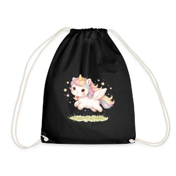 Flying unicorn in pastel colors in kawaii style - Drawstring Bag - black - Front