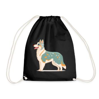 Australian Shepherd White/Gray (Comic) - Drawstring Bag - black - Front