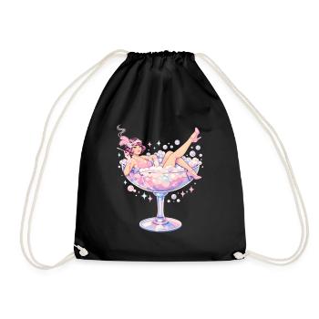 Vintage Flapper Girl in Martini Glass Pastel - Drawstring Bag - black - Front
