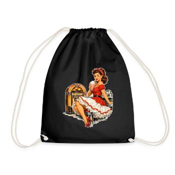 Rockabilly Pin-Up Girl im 50s Retro Diner - Turnbeutel - Schwarz - Vorne