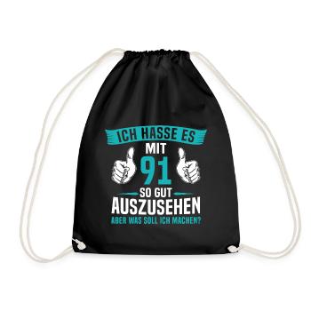 91 Jahre 91. Geburtstag Mann Frau 91 Jahre - Turnbeutel - Schwarz - Vorne