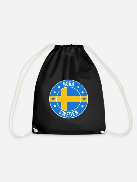 Nora Sweden Emblem Circle Flag Design - Drawstring Bag - black