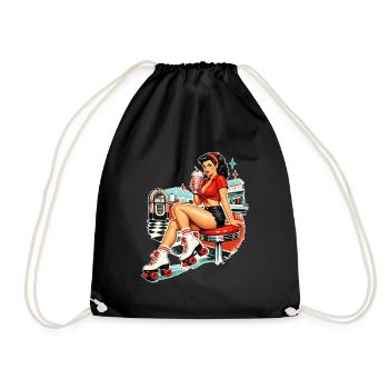 Retro Pin-Up Girl: 50s Diner Rollschuh Style - Turnbeutel - Schwarz - Vorne