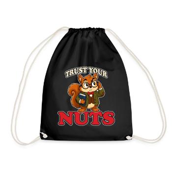 Trust Your Nuts Funny Professor Squirrel Mascot - Drawstring Bag - black - Front