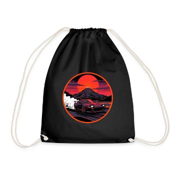 Retro 90er JDM Mt Fuji Smoke Drift Auto-Kunst - Turnbeutel - Schwarz - Vorne