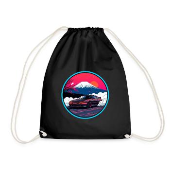 Retro 80er JDM AE86 Mt Fuji Drift Synthwave Kunst - Turnbeutel - Schwarz - Vorne