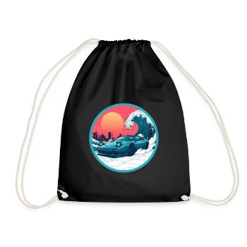 Retro 90er JDM NSX Great Wave Sunset Emblem - Turnbeutel - Schwarz - Vorne