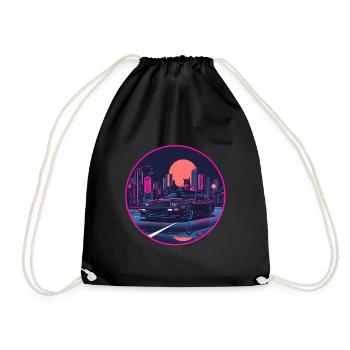 Retro 80er JDM Schrägheck Neon Tokyo Emblem - Turnbeutel - Schwarz - Vorne