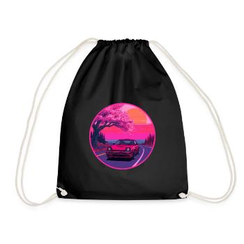 Retro 80s JDM FC Coupe Sakura Sunset Emblem - Drawstring Bag - black - Front