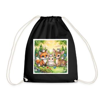 Amis mignons des bois – Fantasme Renard, Lapin et Cerf - Sac de sport léger - noir - Devant