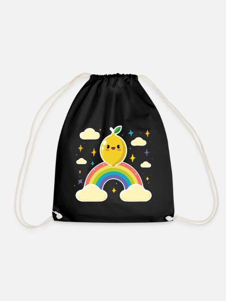 Kawaii Lemon Rainbow - Drawstring Bag - black