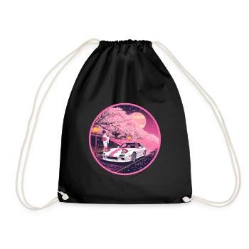 Retro 90er JDM Roadster Geisha Sakura Emblem - Turnbeutel - Schwarz - Vorne