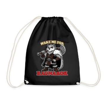 Weck mich für Ragnarok Lustiges Wikingerwolf-Maskottchen - Turnbeutel - Schwarz - Vorne