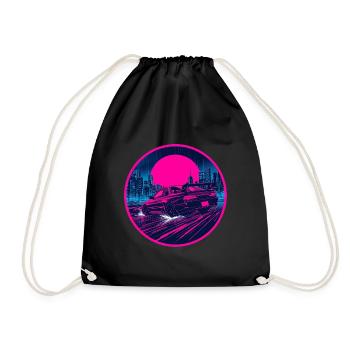 Retro 90er JDM Coupé Rainy Neon Cyber City Emblem - Turnbeutel - Schwarz - Vorne