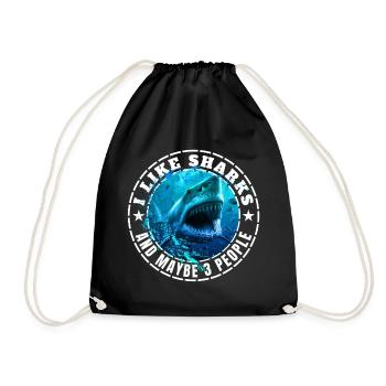 I LIKE SHARKS AND MAYBE 3 PEOPLE  - Drawstring Bag - black - Front