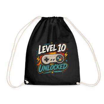 Level 10 freigeschaltetes 10-Jahres-Jubiläums-D-Geschenk - Turnbeutel - Schwarz - Vorne