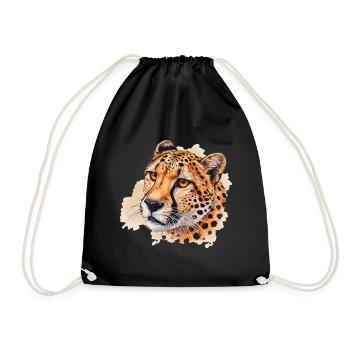 Watercolor look cheetah head - Drawstring Bag - black - Front
