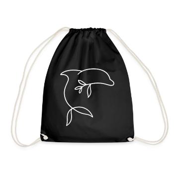 Minimalist dolphin with leaf fin - Drawstring Bag - black - Front