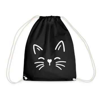 Cute cat with heart nose - Drawstring Bag - black - Front