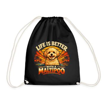 Maltipoo Retro Shirt | 70s Sunset Vintage Dog - Drawstring Bag - black - Front