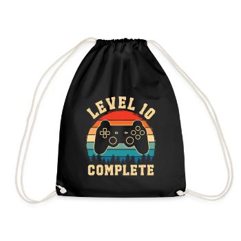 Level 10 complete – 10th anniversary gift - Drawstring Bag - black - Front