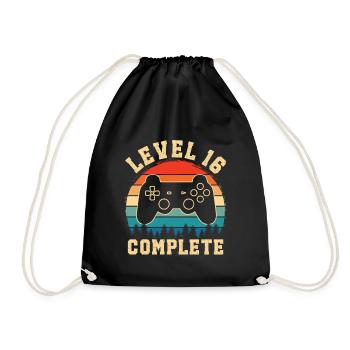 Level 16 complete – 16th anniversary gift - Drawstring Bag - black - Front