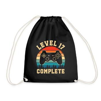 Level 17 complete – 17th anniversary gift - Drawstring Bag - black - Front