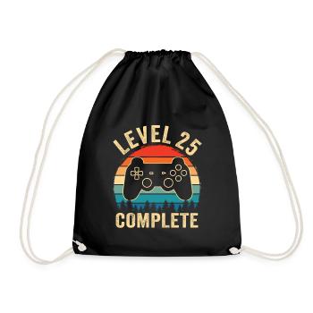 Level 25 complete – 25th anniversary gift - Drawstring Bag - black - Front