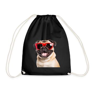 Cool pug with red sunglasses - Drawstring Bag - black - Front
