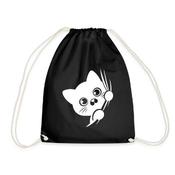 Baffled cat behind the curtain - Drawstring Bag - black - Front