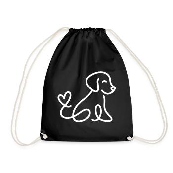 Cute dog with heart on tail - Drawstring Bag - black - Front