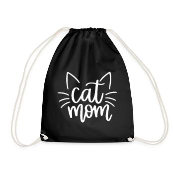 Cat Mom Cat Motif with Whiskers - Drawstring Bag - black - Front