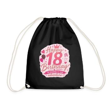 Pink 18th Birthday Adventure Badge - Drawstring Bag - black - Front