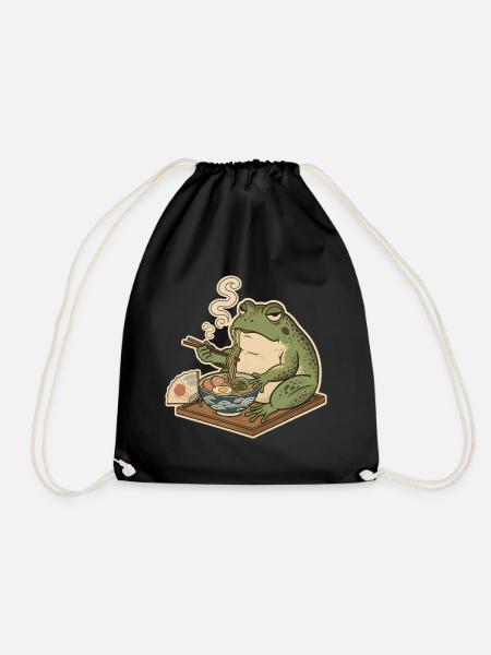 Grummeliger Frosch isst Ramen - Turnbeutel - Schwarz