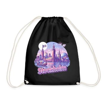 Stockholm Skyline Pink – Stolz & Souvenir Spruch - Turnbeutel - Schwarz - Vorne