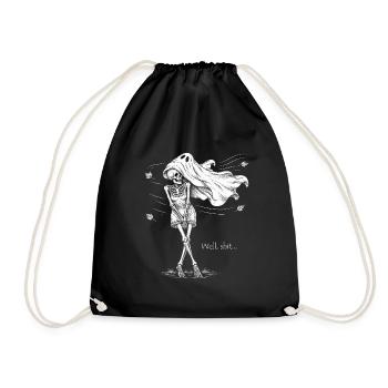 Skelett als Geist - Lustiges Halloween Design - Turnbeutel - Schwarz - Vorne