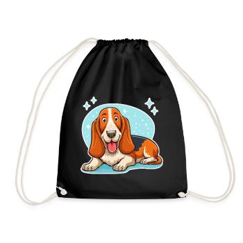 Basset Hound (hellblaue Sterne) - Turnbeutel - Schwarz - Vorne